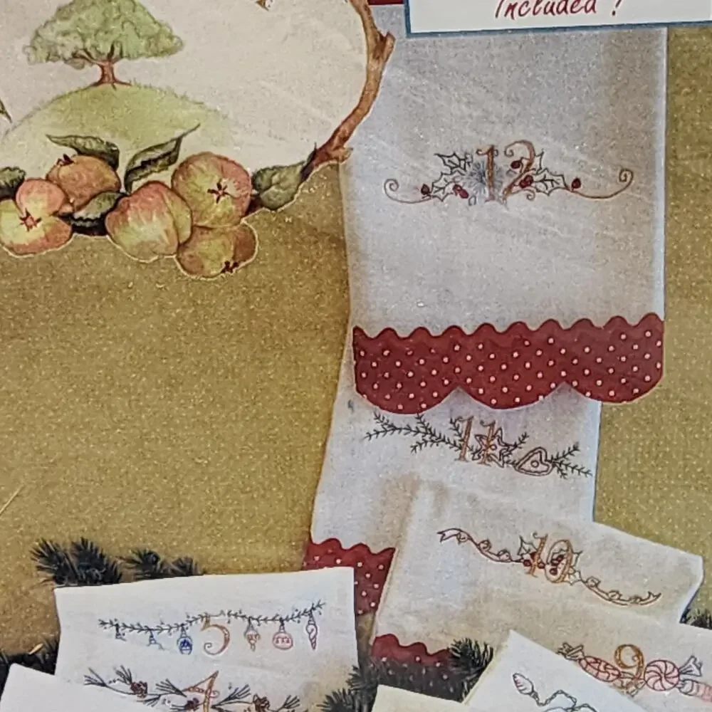 Twelve Days of Christmas Tea Towels Pattern 416 Embroidery Crab Apple Hill 2008